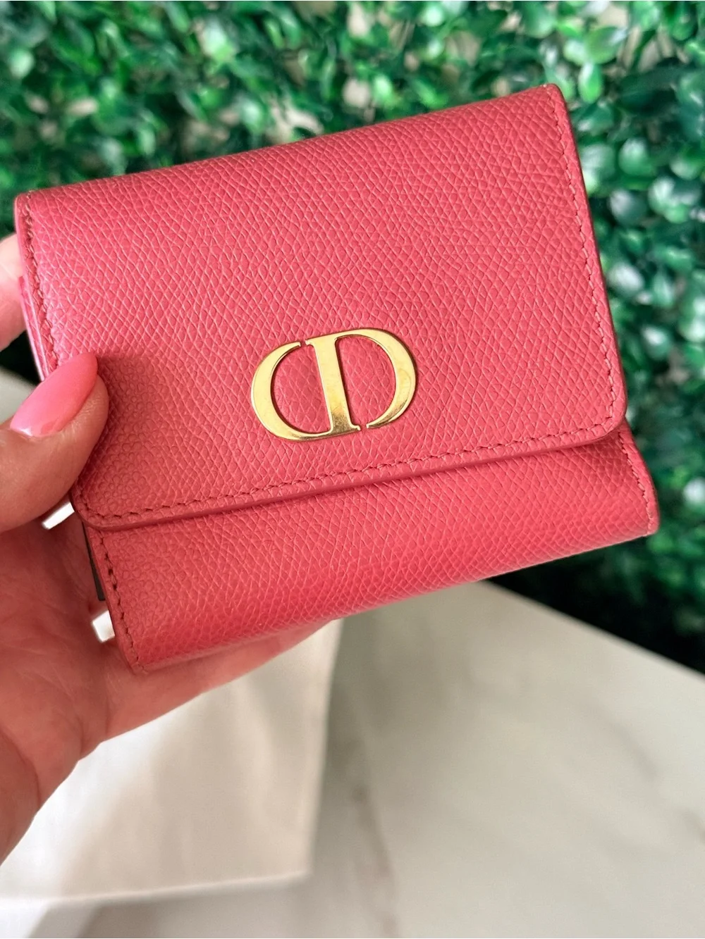 Dior Pink Compact Leather Wallet with CD Logo Authentic with COA
